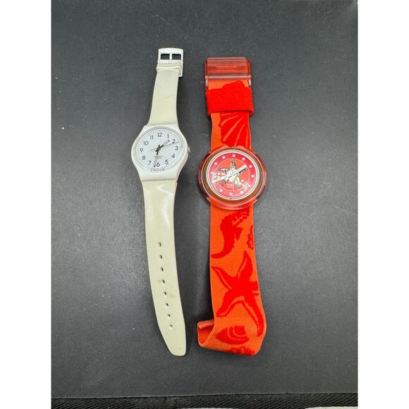Swatch Watches Lot of 2 1993 Red Star Skeleton Swatch Pop & Just White Soft